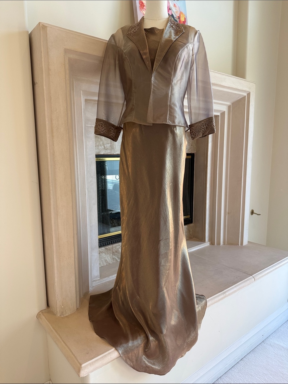 Stunning 2-Piece Hand-Beaded Sheer Jacket & Dress Set